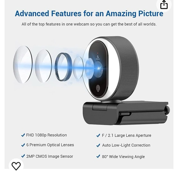 NexiGo N680E 1080P Webcam with Ring Light and Dual Microphone Plug & Play - Picture 7 of 8